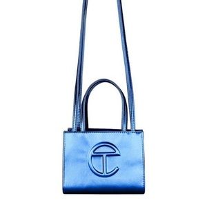 METALLIC BLUE TELFAR SHOPPING BAG (small)